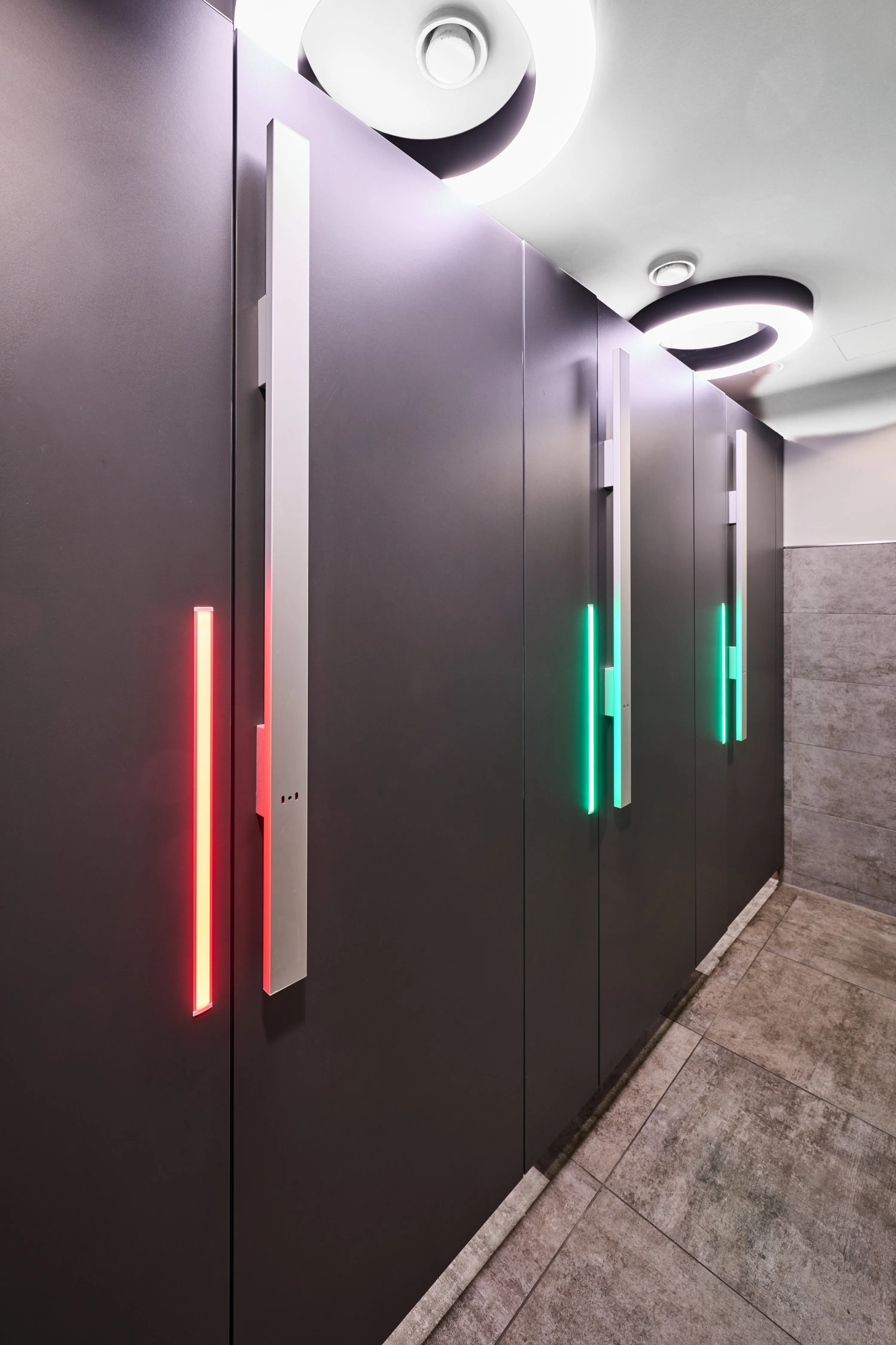 Sanitary partition wall with light element