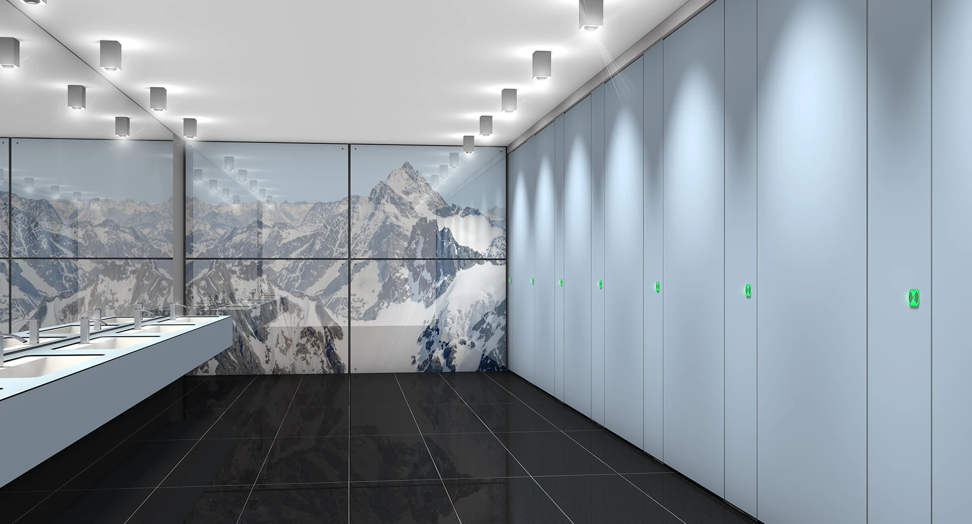 WC-Trennwand berührungsfrei hellblau